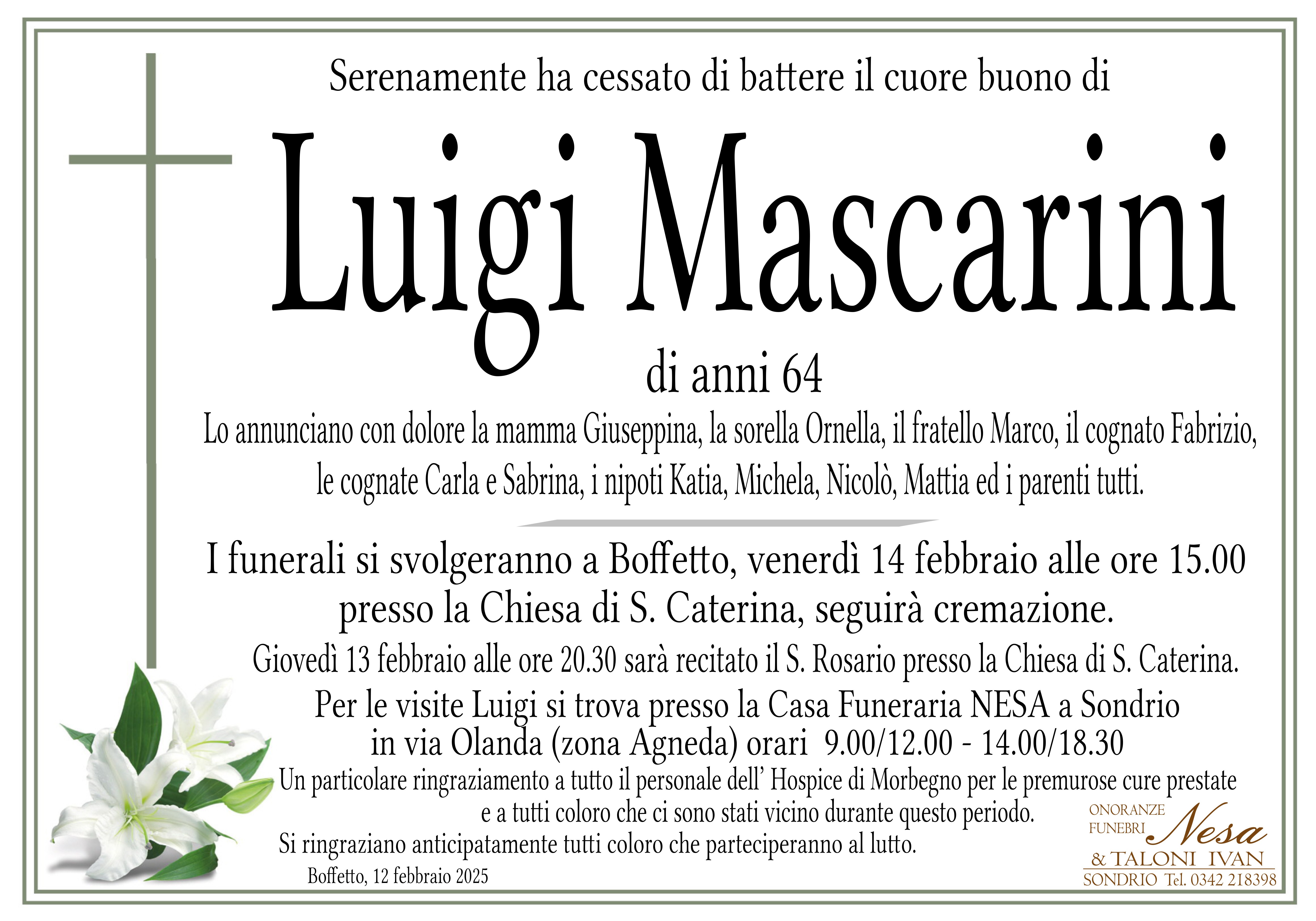 Necrologio Luigi Mascarini